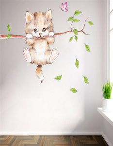 süße Katzen Schmetterlingsbaumzweige Wandkleher für Kinderzimmer Home Dekoration Cartoon Tier Wandtattoos DIY Poster PVC Wandart 4078602