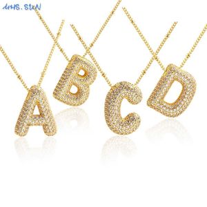 Pendant Necklaces MHS. Sun Plated Balloon 26 Letter Necklace Copper Zircon Bubble Initial Pendant Short and Fat Women Personalized Necklace J240513