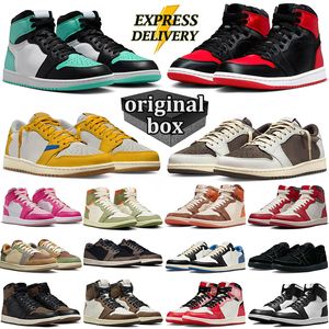 Nike air Jordan 1 jordab 1s high travis scott Jordan 1 low golf shoes jump man 1  Reverse Mocha Green Glow Fierce PinkBlack Phantom Chicago with box 【code ：L】