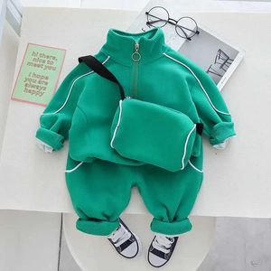 Kläder sätter ny vår sommar och höst barns bomulls blixtlås toppbyxficka 3 stycken/set baby casual atletisk 1-5 år D240514