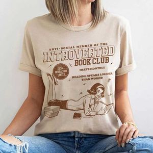 メンズTシャツ内向的なブッククラブレトロTシャツかわいい美学本。