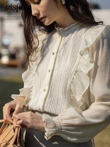 Women's Blouses Shirts MISHOW French Swt Blouses for Women 2023 Spring Lace Single Breasted Female Agaric Edge Splice Fake Two Pieces Tops MXB45X0385 Y240510