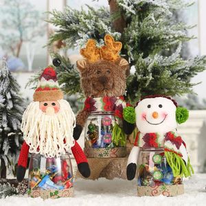 Garrafas de armazenamento Christmas Candy Jar Linen Wraps PVC Can Xmas Gift Biscoit Box Box Boneiro de neve estampado Cookie