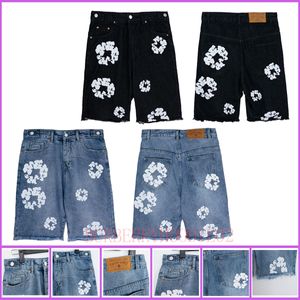 Denim Jeans Shorts Men Designer Women Short Jean for Mens Luxury High Qulity Straight Holes Tight Flower Printing Shortpants Slim Hip Hop Street Black Pants Clothing