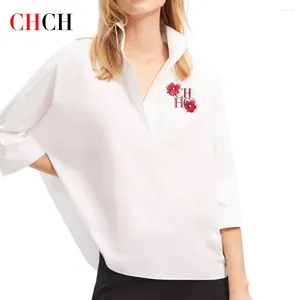 Women's Blouses CHCH 2024 Summer White Blouse Cotton Elegant Temperament Office Shirts Women Short Sleeve Casual Tops Solid Blusas