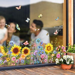 Fensteraufkleber Chic Blume Green Plant Glass Sticker Selbstkleber Schmetterling Blumenabziehbilder entfernbarer Privatsphäre Film Home Dekoration