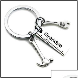 Keychains Lanyards Keychains Lanyards 50Pcs/Lot New Stainless Steel Dad Tools Keychain Grandpa Hammer Screwdriver Keyring Father Day Dhv1O