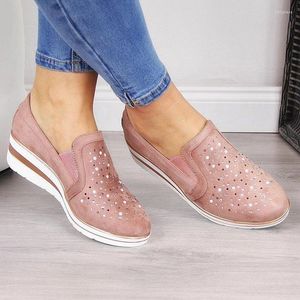 Fitness Shoes 2024 Autumn Women Casual Leather Flats Wedge Platform Sneakers Cutouts Slip On Moccasins Woman Dropship