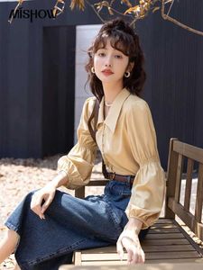 Women's Blouses Shirts MISHOW Elegant Womens Blouse Autumn Vintage French Lantern Slves Turndown Collar Shirt Office Lady Female Clothing MXB32C0508 Y240510