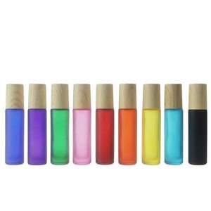 10ml Rainbow Glass Liquid Essential Oil Perfume Bottles Frosted Roll on Bottle with Stainless Steel Balls 3 Types of Lids for choose Ak Mgun