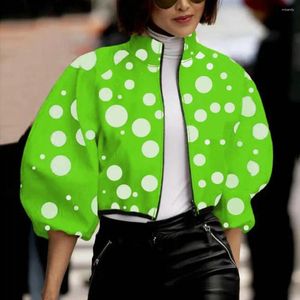 Women's Jackets Women Jacket Loose-fitting Stylish Stand Collar With Color Matching Dot Print Zipper For Ladies