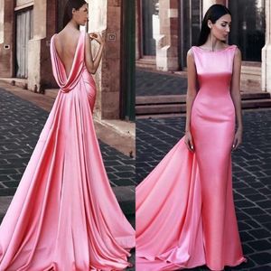 Mermaid Formal Night Vestres 2021 Scoop sem costas Mulheres do Oriente Médio Vestidos de noite com envoltórios vestidos de jantar rosa de melancia 313r