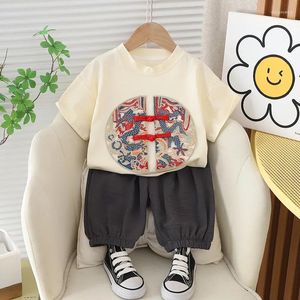 Kleidungssets Kinder Sommerset 2024 Mode Baby Jungen Kleidung 2 bis 3 Jahre chinesischer Stil Stickerei Kurzarm T-Shirts und Shorts Jungen Anzug