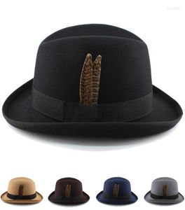 Beralar Erkek Kadın Tüy Band Yün Karışımı Homburg Şapkaları Yün Fedora Caps Trilby Sunhat Seyahat Partisi Ayarlanabilir İngiltere ML US 7 187 37525590