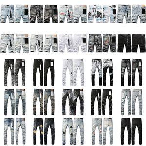 Męskie projektant Purple Jeans Biker Slim Fit Motorcycle Bikers for Mens Płukanie Zrób stare hip hop damskie moda uliczna Mans czarne spodnie fioletowe dżinsy