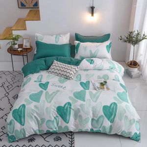 Bedding Sets Home Textile Green Heart Print Capa Conjunto de capa de amantes Girl Duvet lençóis adultos e edredom