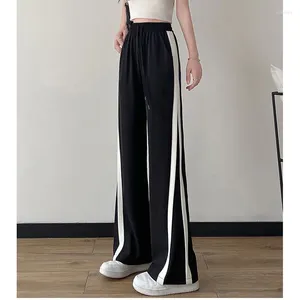 Kvinnors byxor vår sommar kvinnlig svart gaffling rak ben koreanska löst fit kvinnor casual pantalons trend damer breda byxor