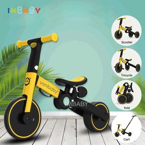 Wózki# Imbaby Baby Tricycle 4 w 1 składany wózek dziecięcy Równowaga Rower Kick Scooter Portable Childrens Walkier Walking Car T240509