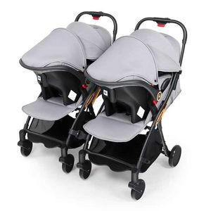 Passeggini# Twins Baby Passeggino con sedili per auto 0-3 anni Lightweight Baby 3in1 Four Wheels Assorbimento di urti Piegamento per due bambini H240514