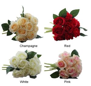 10 pezzi di rosa rosa artificiale artificiale fiore bouquet nozze da sposa fiori di seta finta festa di Natale valentino039s day home decorati2642311