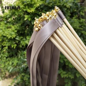 Party Decoration 50pcs/lot Grey Wedding Ribbon Wands With Gold Bell For