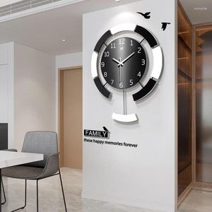 Wall Clocks 60X50cm Large Nordic Swinging Clock Modern Design Wood Living Room Watch Horologe Silent Home Decor Hanging