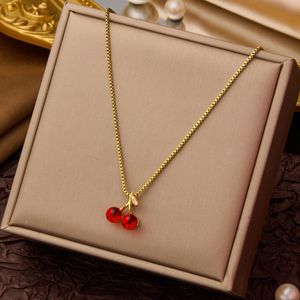 New Wine Red Cherry Gold Colour Pendant Necklace For Women Personality Fashion Necklace Wedding Jewelry Birthday Gifts