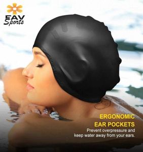 Elastisk vattentät simning Cap Sports Långa hårskydd Öron skyddar antislip Swim Pool Hat For Adult Silicone Cap12121050