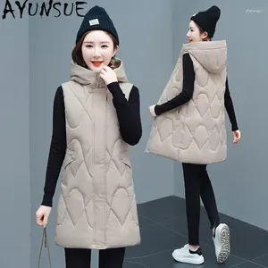 Women's Vests Autumn Winter Down Cotton Vest Mid Length Hooded Tops For Women 2024 Warm Casual Silm Waistcoat Chaquetas Cjk