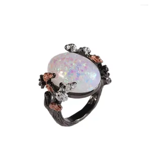 Ringos de cluster Fashion Black Fire Opal Tree Flor Wedding For Women Stone Plum Blossom Ring Gift Party Jewelry