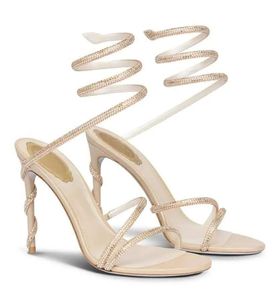 Summer Luxury Renes Margot Jewel Sandals Shoes Women Cleo Crystal-Embelled Caovilla High Heels Party Wedding Lady Sexig Walking #08999