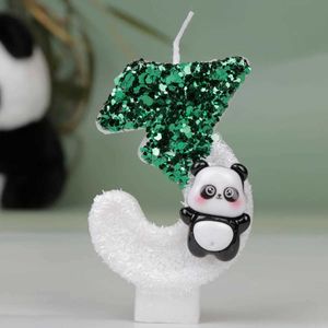 5Pcs Candles Cute Panda Green Digital Candles 3D Sparkling Cake Candle Cake Topper Decor Child Kids Party Happy Birthday Cake Decoration