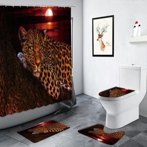 Shower Curtains African Leopard Tiger Lion Wolf Wild Animals Pattern Bath Mats Non-slip Carpet Toilet Cover Bathroom Decor Sets