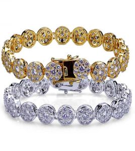 Hip Hop Rapçi Full Diamond Buzlu Tenis Bilezikleri 18K Altın ve Beyaz Altın CZ Zirkonya Bilek Zincirleri Mücevher Anneler M9480942 için Hediyeler