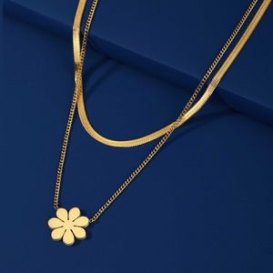 Pendanthalsband 7 Pearl Flower Halsband Rostfritt stål Simple 2-Layer Chain Snake Chain Womens Minimalist Jewelry Gift J240513