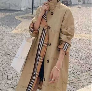 Designer 2024 Trench Coat European and American Luxury Plaid Style Fashion Stitching Fake Two Loose Women's Mid-Length Trench Coats