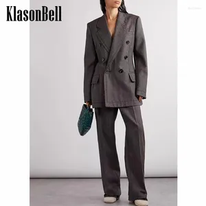 Women's Two Piece Pants 4.25 KlasonBell Classic Plaid Wool Double Breasted Slim Blazer Or Zipper Elastic Waist Straight Set