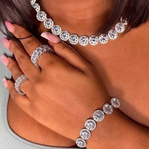 Tennis Hiphop Crystal Polyester Tennis Chain Necklace Womens Rhinestone Iced Cuban Chain Necklace Bracelet Jewelry d240514