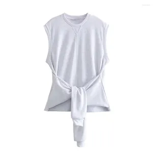 Women's Hoodies 2024 Spring Product Design Sense Sports And Leisure Versatile Round Neck Sleeveless Knot Fleece Sweater