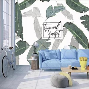 Bakgrundsbilder Nordiska minimalistiska tropiska bananbladbrev vardagsrum Väggtillverkare Partihandel Väggmålning Mural Anpassad PO