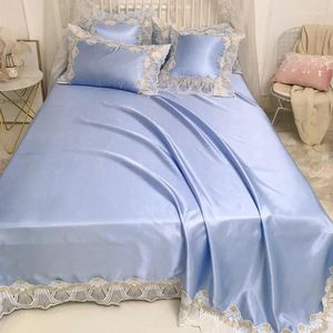 Sängkläder set av hög kvalitet sommar ismatta coola sängklädda lakan 2 st europeisk örngott täcker hem ruffles spets lyxig uppsättning