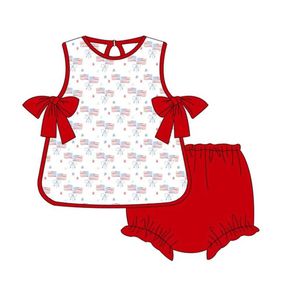 Clothing Sets Independence Day series flag pattern red sleeveless short sleeved set for boys and girls d240514