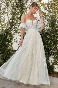 Sukienki imprezowe Tiulle z ramienia formalna sukienka wieczorowa ukochana aplikacja A-line suknia nowożeńca kwiat koronkowy puszysty rękaw