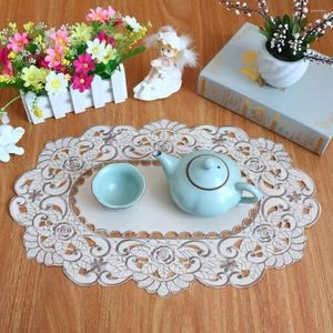 Table Mats High-level Sense Hollow Out Placemat Delicate Rose Flower Pattern Daily Cup Pad Simple Lace Fabric