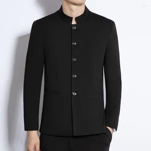 Ternos masculinos Roupas elegantes massas de colarinho preto de colarinho preto para o marido da moda chinesa de tamanho grande zhongshan