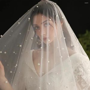 Свадебная вуали Youlapan Классическая жемчужная вуаль с румяной свадебной крышкой из бисера с передней и задней панмировкой v13