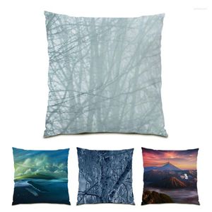 Pillow Polyester Linen Bedroom Decoração Sofá de veludo Caso decorativo Natureza paisagem lindas capas de pintura E0989