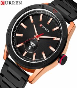 Curren observa para homens banda de aço inoxidável de luxo Relógio de quartzo casual de estilo casual com calendário preto relógio masculino presente219r3310316