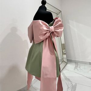 Süße große Bow-formale Partykleider grün und rosa 2 Farben Kurzes Abschlussballkleid auf auffällige Frauen Hochzeit Brautjungfernkleid Custom 240513