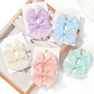 Hair Accessories 2pcs/set New Girls Elegant Organza Bow Hairpins Sweet Kids Solid Safe Hair Clips Fashion Princess Baby Hair Accessories Gift